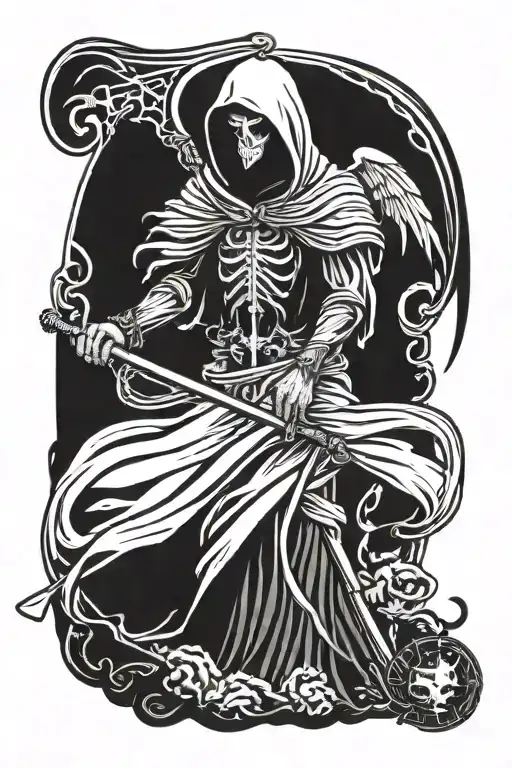 angel of death with hood and scythe in hand tattoo design idea