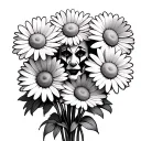 bunch of daisies with art the clowns face in the middle of each daisy  tattoo design idea