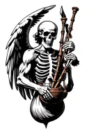 winged muscular skeleton playing bagpipes tattoo design idea