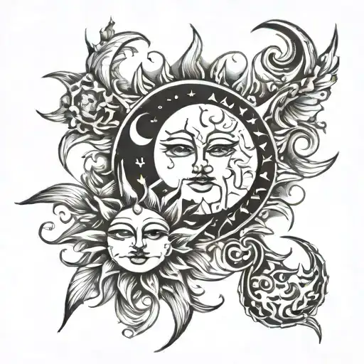 sun and moon merging together tattoo design idea