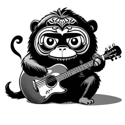 daruma doll with monkey playing guitar tattoo design idea