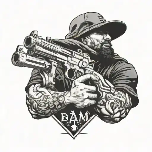 Name Bam Bam with a cross and a gun hood/street style  tattoo design idea