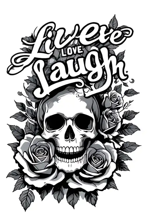 "Live love laugh" skull and roses tattoo design idea