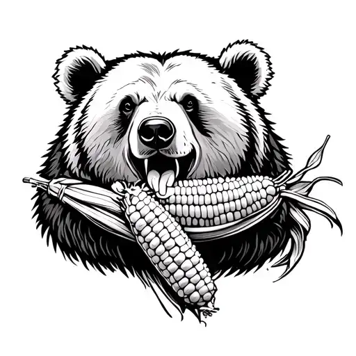 bear eating corn tattoo design idea