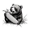 bear eating corn tattoo design idea