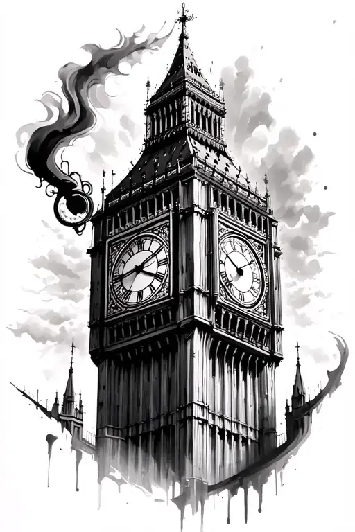 Big Ben transformed into a steampunk clock tower tattoo design idea