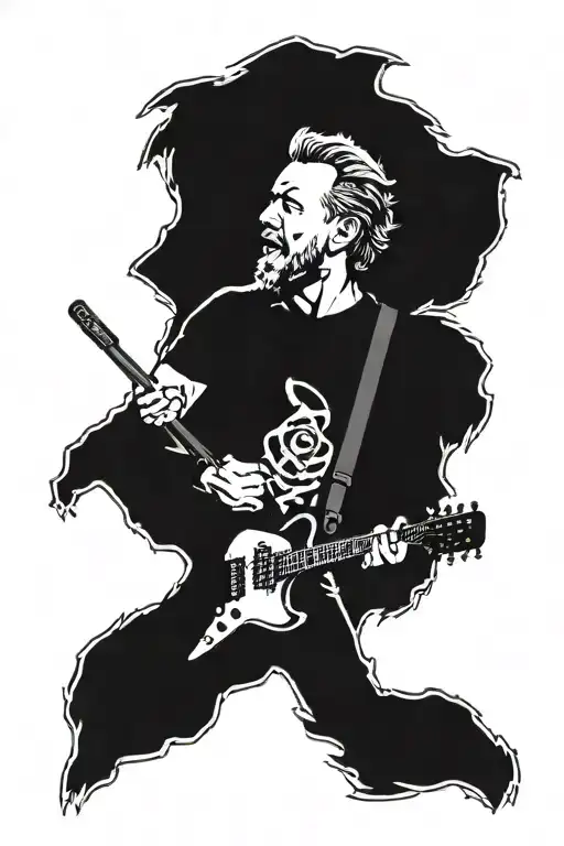 James hetfield silhouette with explorer standing in front tattoo design idea