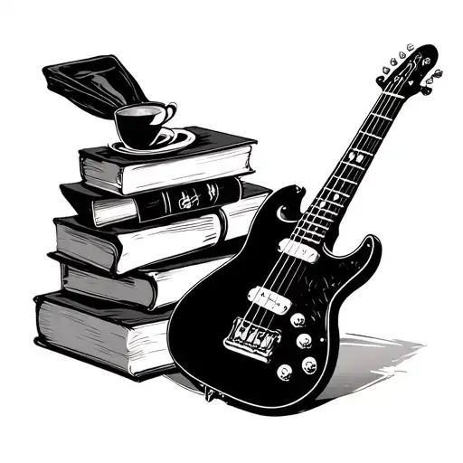 books bass guitar coffee tattoo design idea