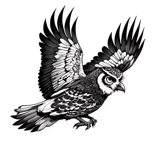 owl raven flying tattoo design idea