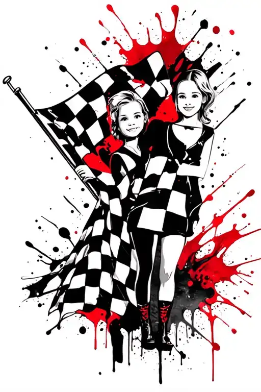 checkered flag with mom and daughter tattoo design idea