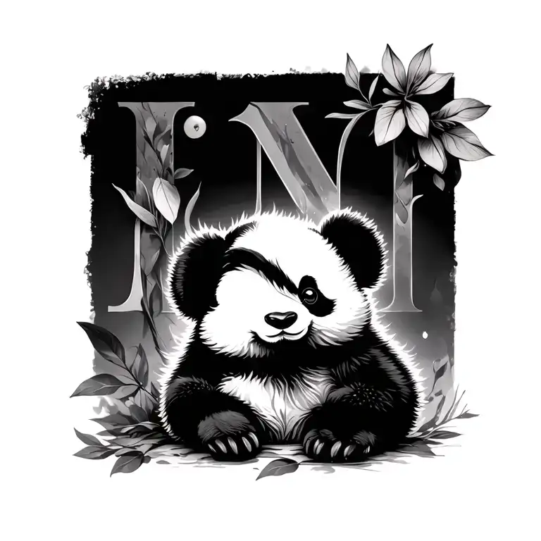 panda chick N letter tattoo design idea