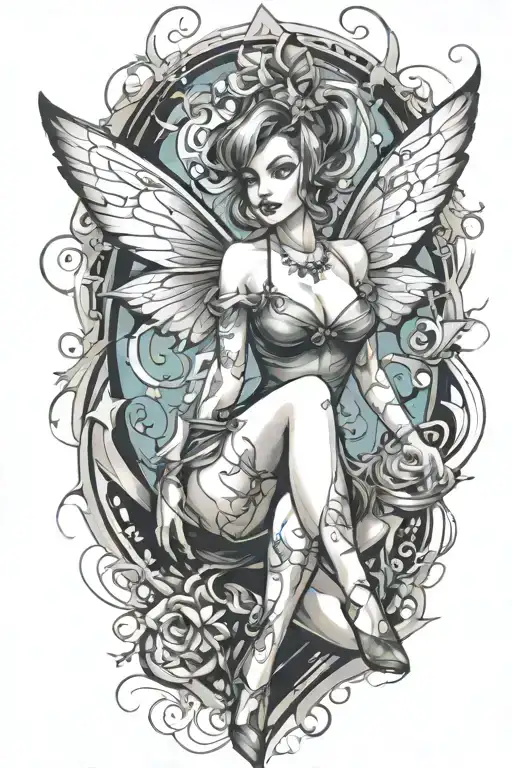 pinup fairy modern fantasy style tattoo design idea