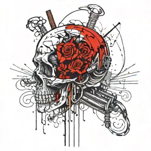 cigar smoke forming power lines going to a skull  tattoo design idea