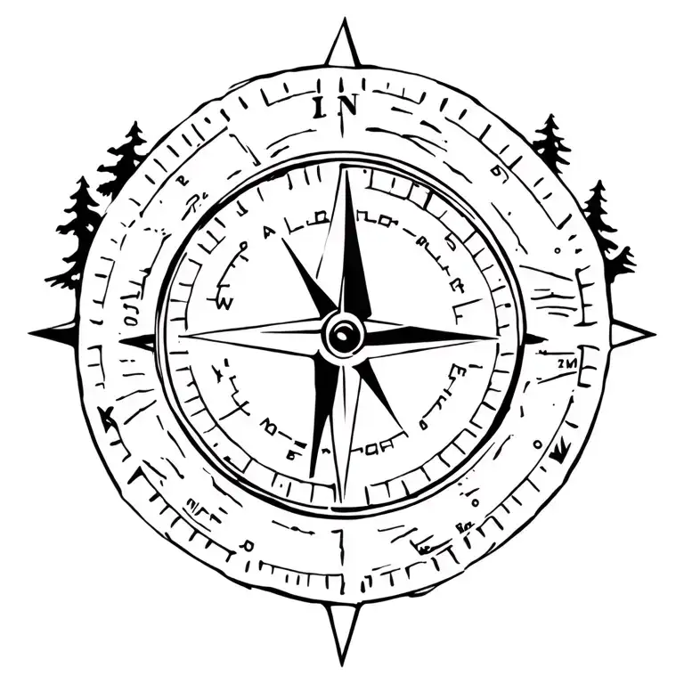 compass. camping. hiking. fishing. tattoo design idea