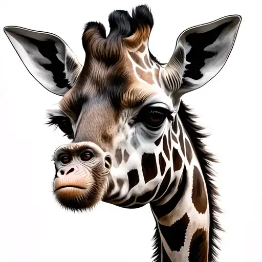 realistic giraffe with monkey tattoo design idea