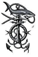 anchor compass rope shark tattoo design idea