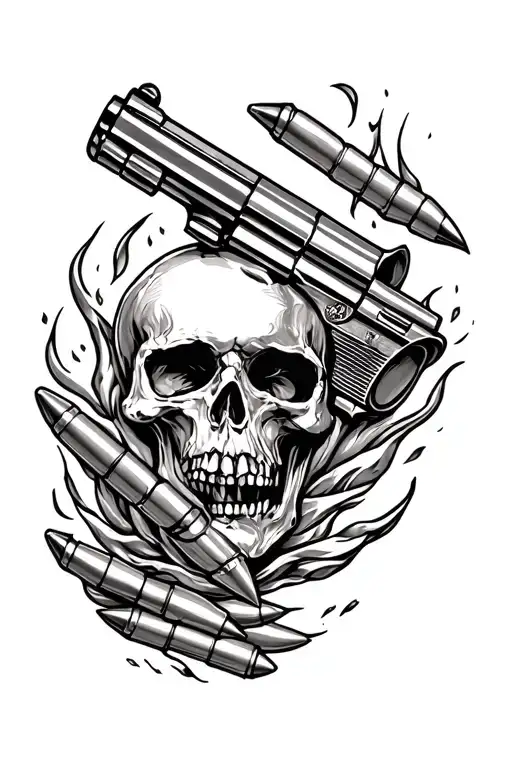 666 number money gun bullets fire tattoo design idea
