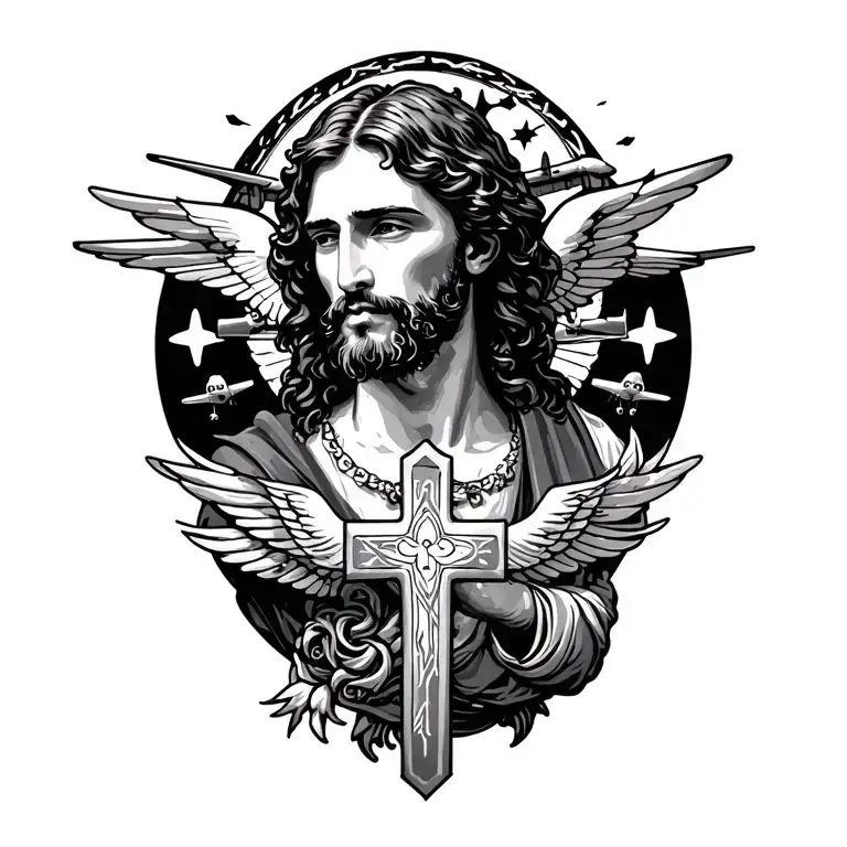 Christian with cross and aviation themed tattoo tattoo design idea