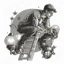 man on ladder changing light bulbs that are stars tattoo design idea