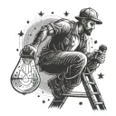 man on ladder changing light bulbs that are stars tattoo design idea