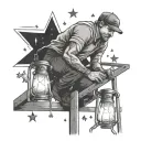 man on ladder changing light bulbs that are stars tattoo design idea