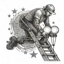 man on ladder changing light bulbs that are stars tattoo design idea