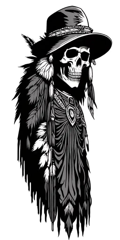 grim reaper Chicano texas style tattoo filagree design full sleeve. with native images, like arrow heads, or to Tomohaw. tattoo design idea