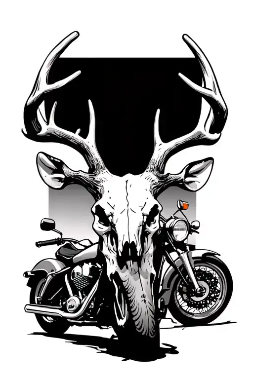 Deer skull in background, 2001 Honda shadow ace 750 in foreground  tattoo design idea
