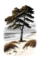 beach + dunes + pine trees + brown grasses tattoo design idea