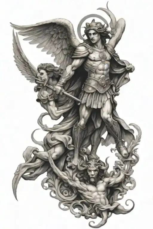 saint michael killing lucifer tattoo design idea