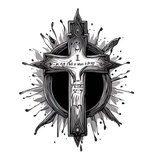 1 Peter 5:7 scripture three crosses tattoo design idea
