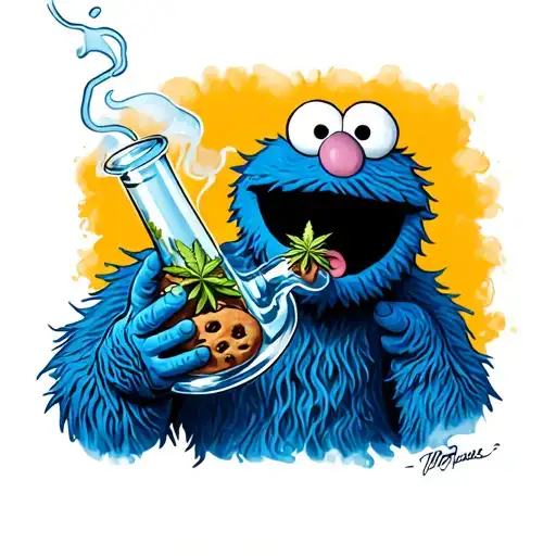 cookie monster smoking weed out of a bong tattoo design idea