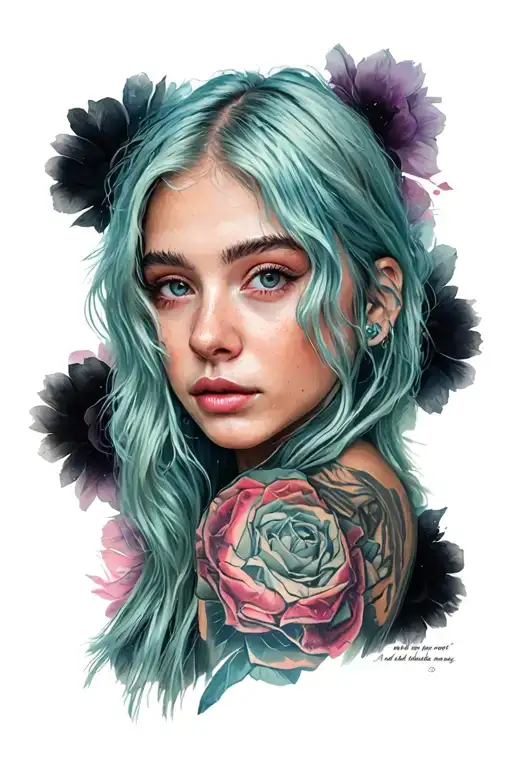 a quote by billie eilish "But the old me is still me and maybe the real meAnd I think she's pretty" tattoo design idea