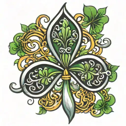 fleur di lis and a shamrock intertwined tattoo design idea