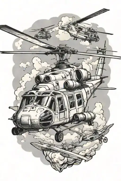 Blackhawk helicopter, Huey helicopter flying tattoo design idea