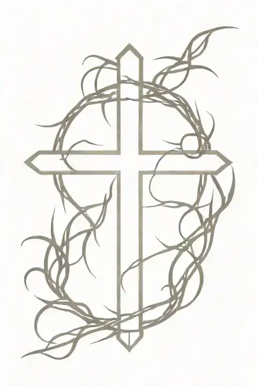 cross with crown of thorns around it tattoo design idea