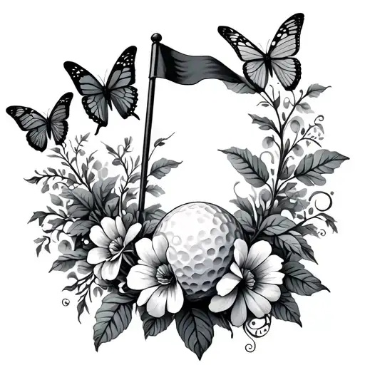 Flowers butterflies vines with golf flag in it tattoo design idea
