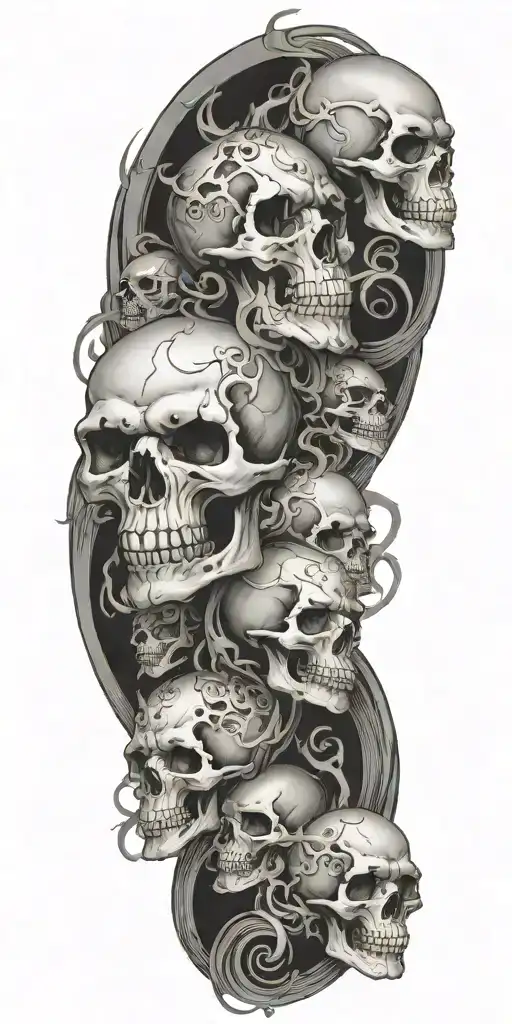 multiple skulls smoke swirling clouds tattoo design idea