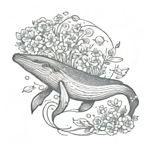 whale and flowers symbolizing tattoo design idea