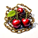 two cherries wrapped multiple times by chains tattoo design idea