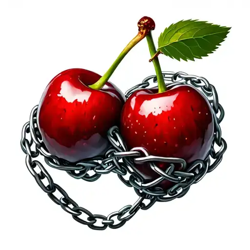 two cherries wrapped multiple times by chains tattoo design idea
