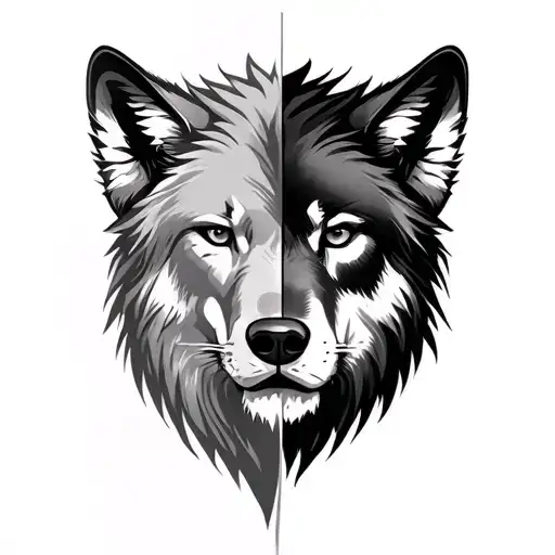 Half lion face and Half wolf face tattoo tattoo design idea