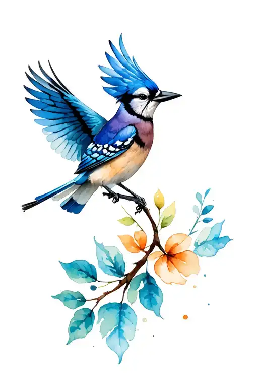 flying bluejay tattoo design idea