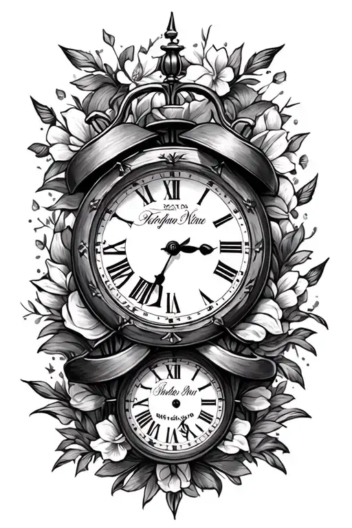 clock with childrens name and birthdate incorporated tattoo design idea