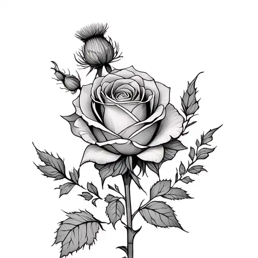 rose and thistle entwined tattoo design idea
