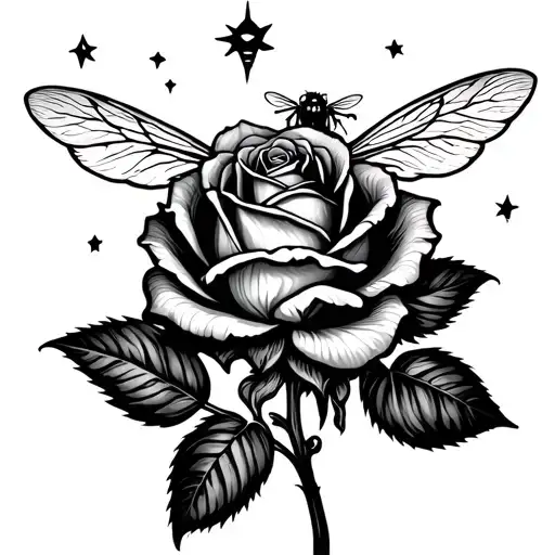 Rose with a honey bee on it and a starry night in the background  tattoo design idea