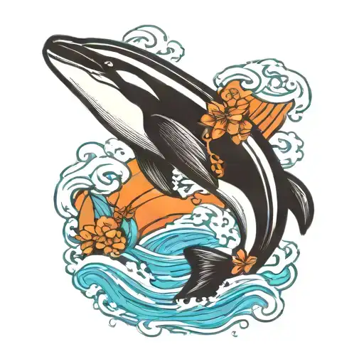 American traditional orca swimming tattoo design idea