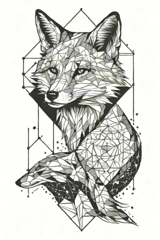 virgo constellation in the background and geometric fox full in front tattoo design idea
