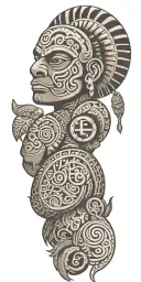 A Taino-inspired sleeve tattoo featuring coquí as part of a larger narrative of cultural heritage and pride tattoo design idea