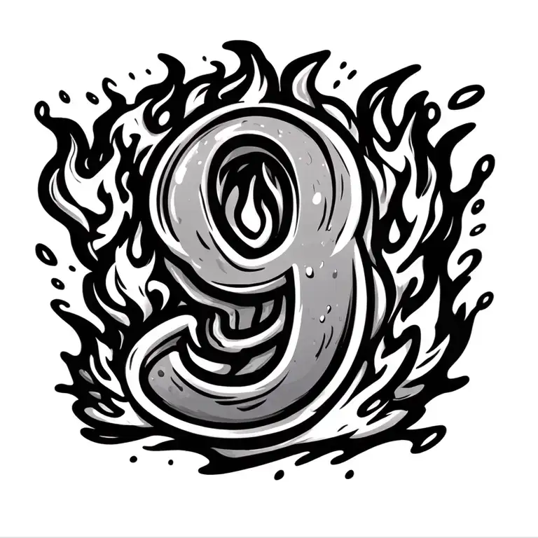 give me the number 9 but on fire and look like a cartoon, it should look like a juice wrld tattoo tattoo design idea